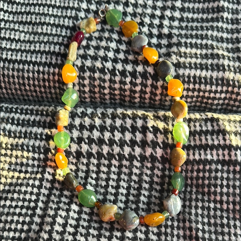 Vibrant Yellow and Green Faux Beaded Necklace